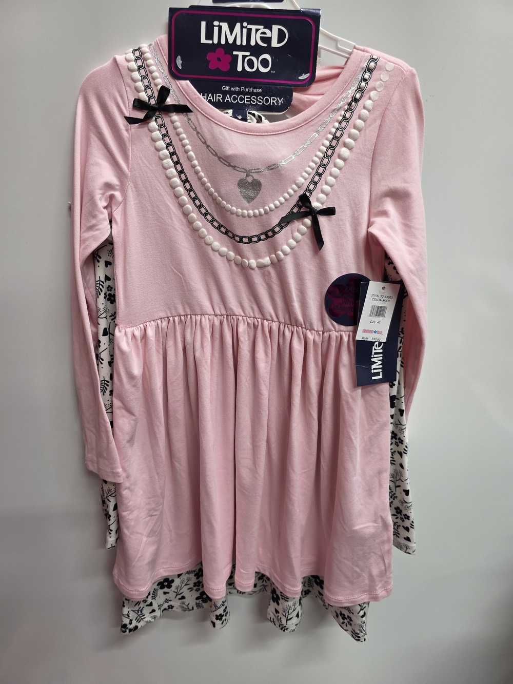 Limited Too Light Pink Long-Sleeve Dress with Necklace Print